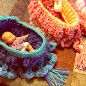 Hand crochet bed and doll clothes